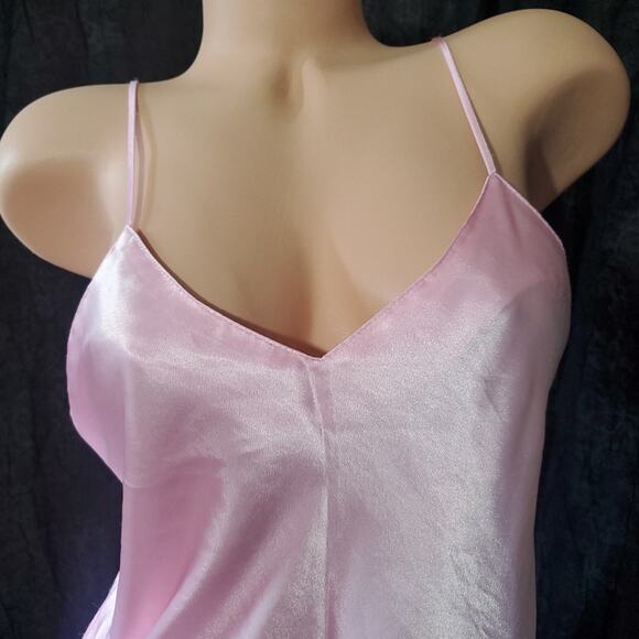 GLOSSY SATIN CHEMISE Women's Nightgown SOFT PINK SLIP DRESS Lingerie SMALL - Picture 2 of 8
